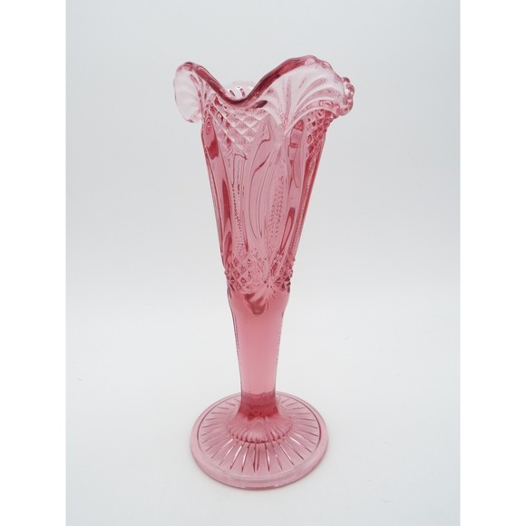 Viking Other - #55 - Viking Dalzell Pink Vase 10" Ruffled Rim Diamond Pattern Hand Made USA